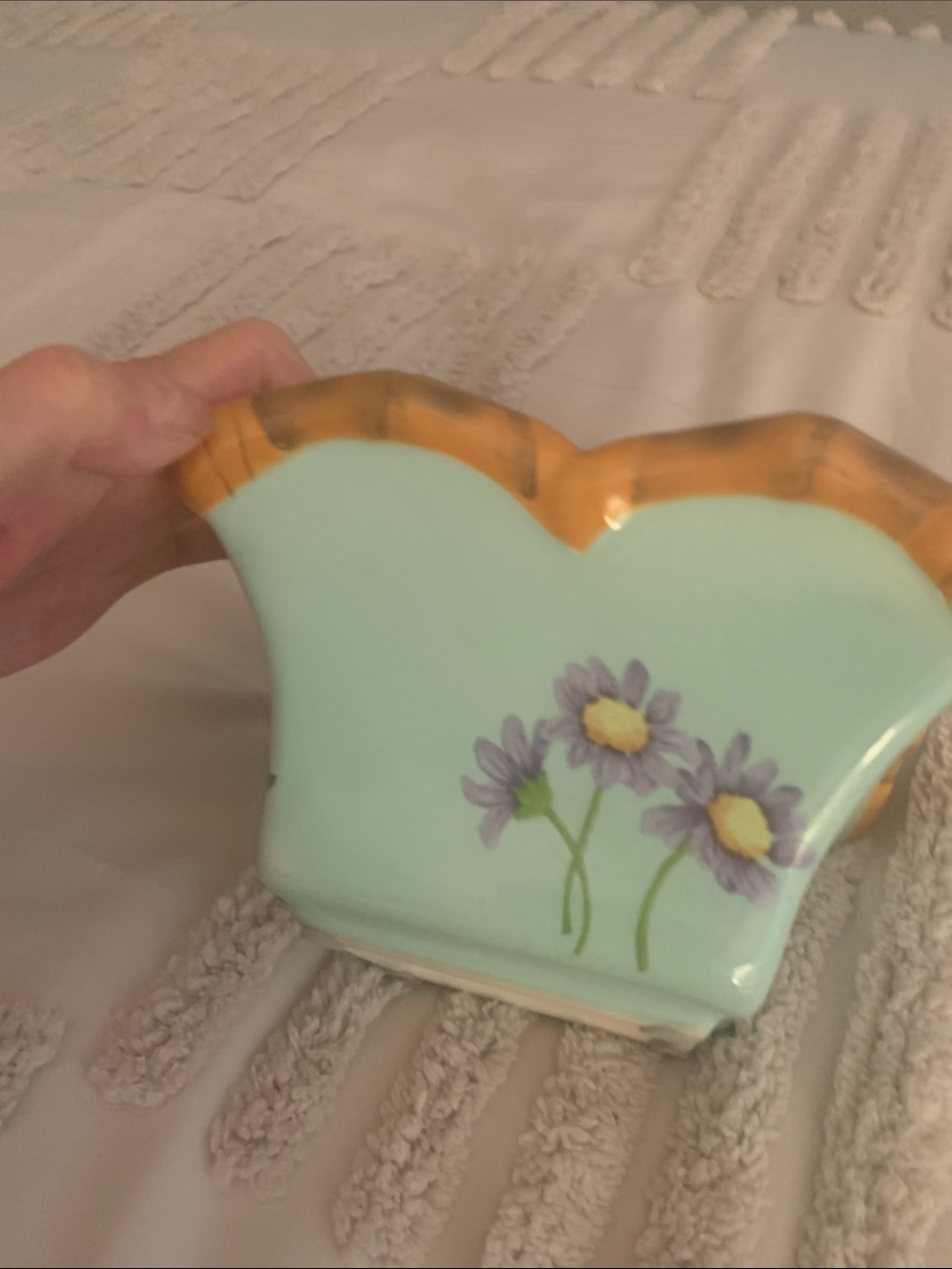 Mint Floral Ceramic Decorative Vase with Gold Accent